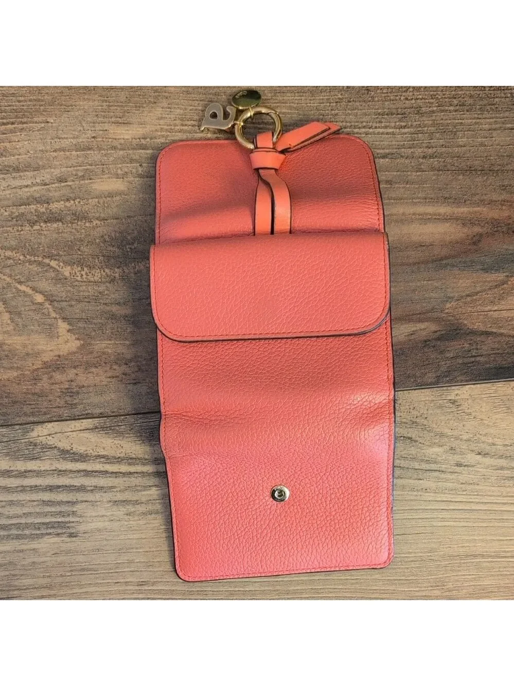 Chloe Italian Small Alphabet Tri Fold Grained Leather Wallet with Gold 
